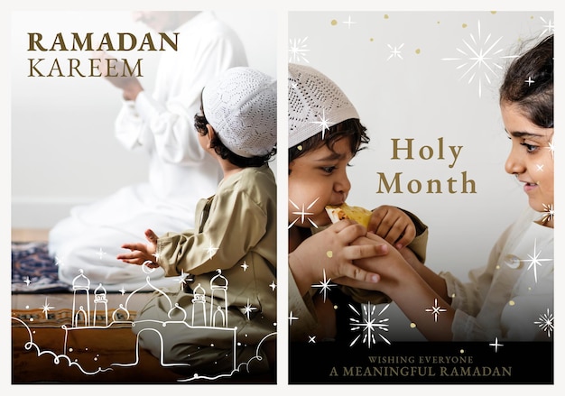 Vecteur de modèle d'affiche Ramadan Kareem avec jeu de voeux