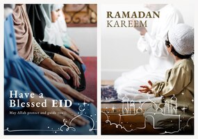 Vecteur de modèle d'affiche ramadan kareem avec jeu de voeux