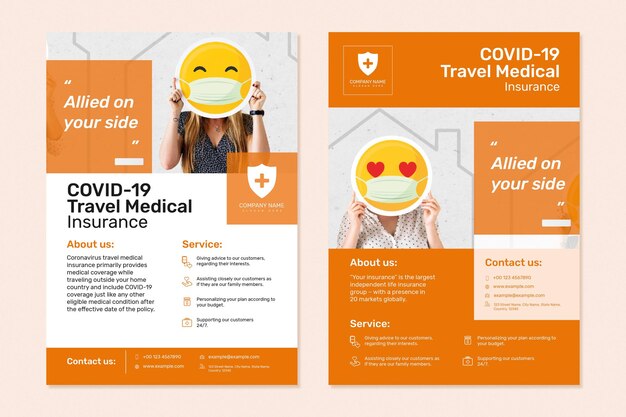 Vecteur gratuit vecteur de modèle d'assurance médicale de voyage avec jeu de texte modifiable