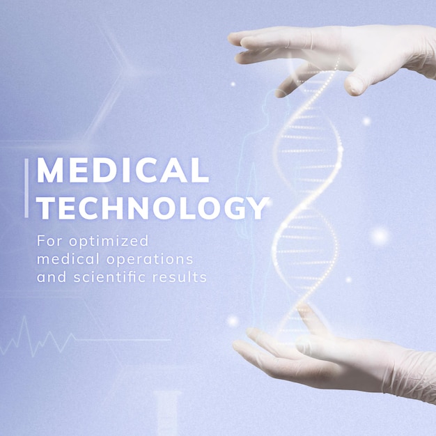Vecteur de modèle de science de technologie médicale avec publication sur les réseaux sociaux d'hélice d'ADN