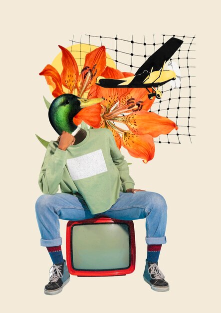 Vecteur numérique rétro de collage, art de médias mixtes illustration vintage