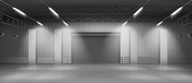Vecteur réaliste intérieur entrepôt vide hangar