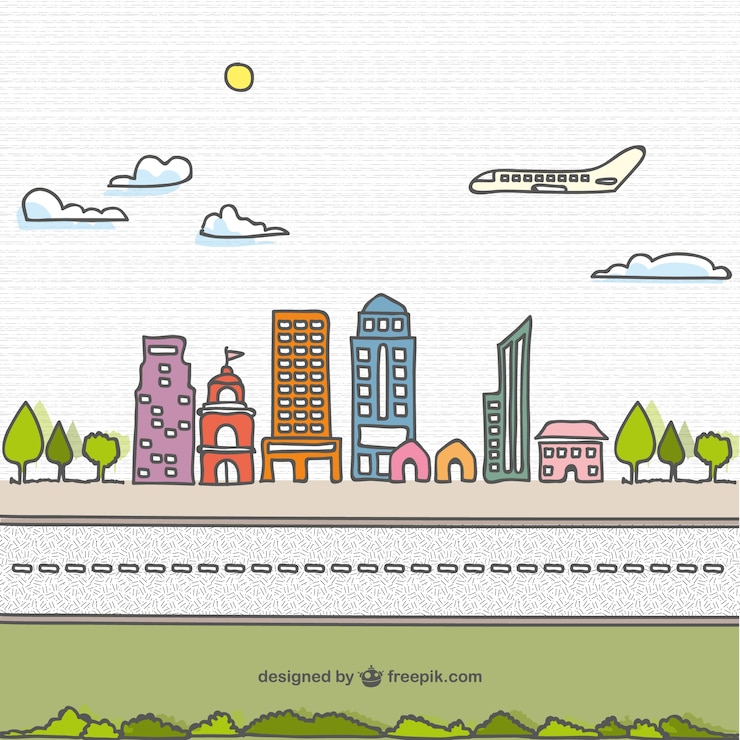 Vecteur gratuit vecteur de ville tirée par la main de bande dessinée