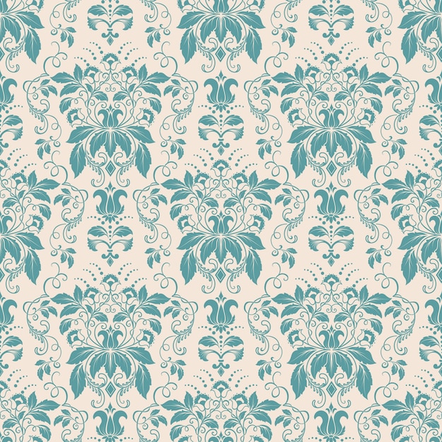 Vector background damask seamless pattern. Ornement classique en damas à l&#39;ancienne, texture victorienne sans soudure pour papiers peints, textile, emballage. Modèle baroque floral exquis.