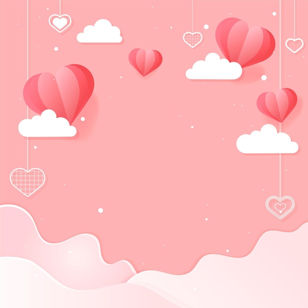 Vector coeurs ballants nuage vague fond rose