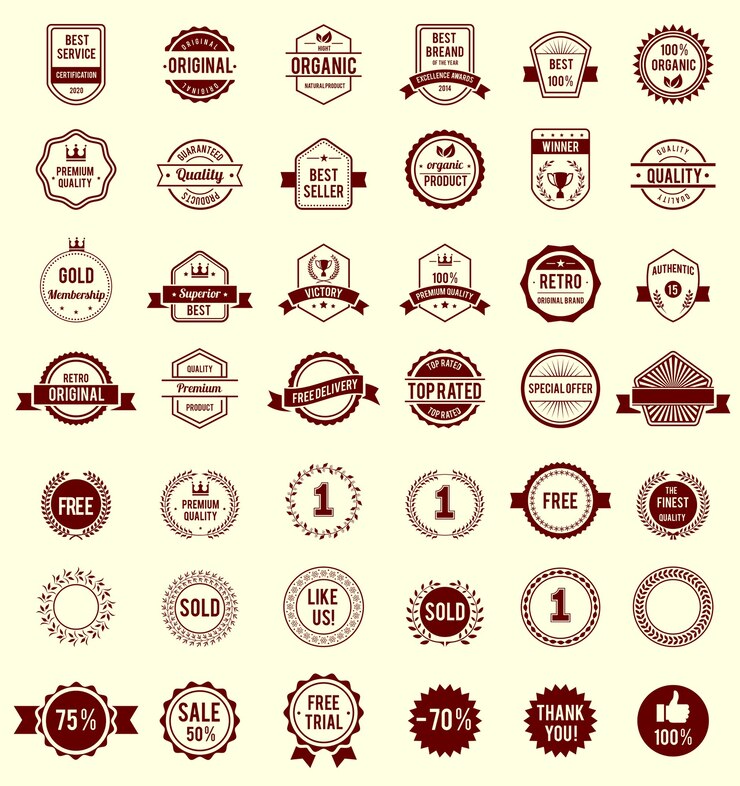 Vecteur gratuit vector design variété badges vintage rétro marron isolé