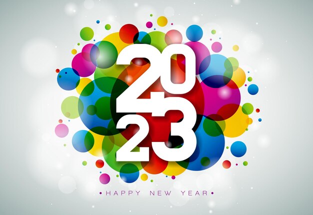 Vecteur gratuit vector happy new year 2023 illustration avec numéro blanc sur fond coloré