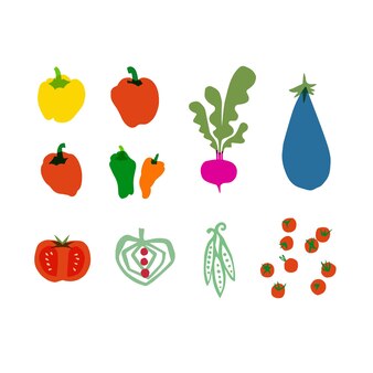 Vector paprika radis aubergine tomate mini tomates pois pomme mignon légume illustration ensemble