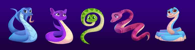 Vecteur gratuit vector de personnages de serpents de dessins animés mignons et drôles