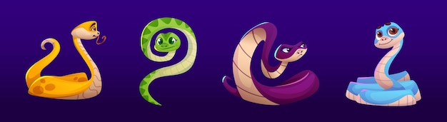 Vecteur gratuit vector de personnages de serpents de dessins animés mignons et drôles