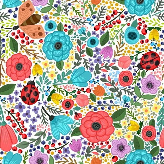 Vector seamless pattern avec des plantes et des fleurs d&#39;été colorées