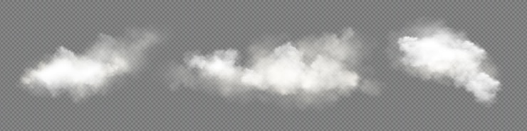 Vecteur gratuit vector transparent nuage blanc ciel ensemble réaliste fumée de brouillard png texture conception isolée effet d'air nuageux abstrait avec lumière du jour collection d'icônes 3d belle nature atmosphère vapeur vapeur fumée