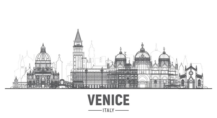 Venise Italie ligne d'horizon de la ville avec panorama sur fond blanc Illustration vectorielle Concept de voyage d'affaires et de tourisme avec de vieux bâtiments Image pour le site Web de la bannière de présentation