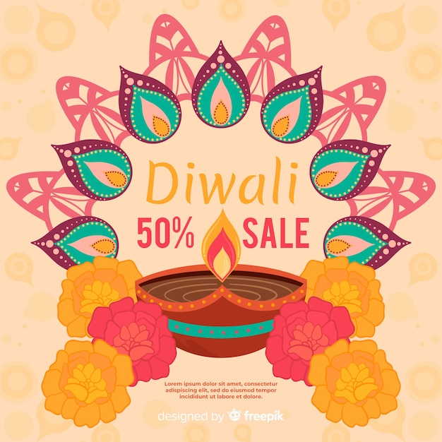 Vente De Diwali Coloré Dessiné à La Main