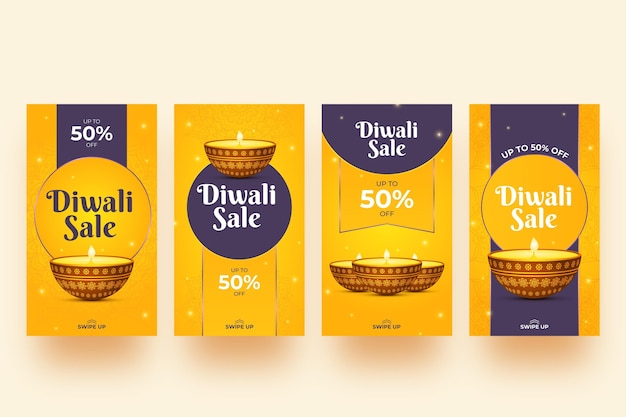 Vecteur gratuit vente instagram story set diwali event