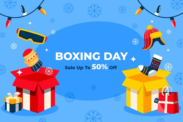 Vecteur gratuit vente de jour de boxe plat et fond de magasinage