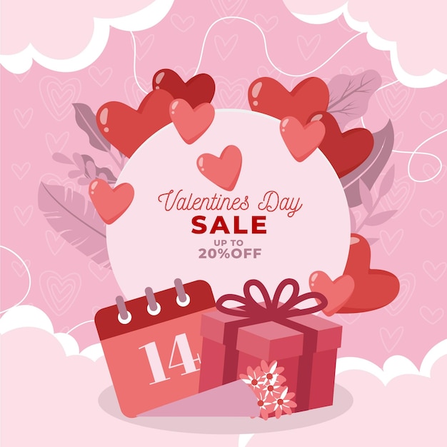 Vente de jour de valentine design plat avec des cadeaux