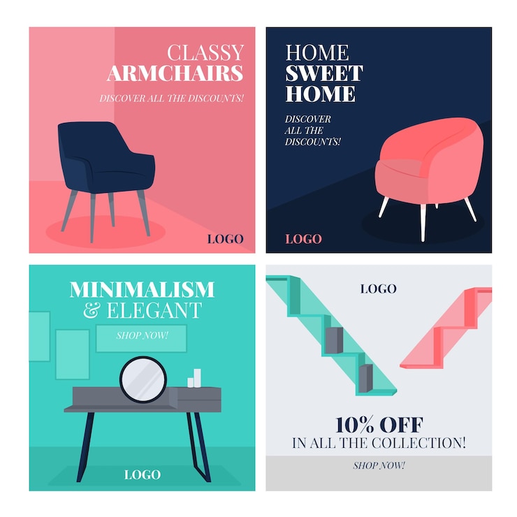 Vecteur gratuit vente de meubles sur instagram avec photo