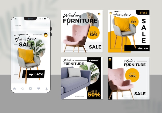 Vecteur gratuit vente de meubles instagram post collection