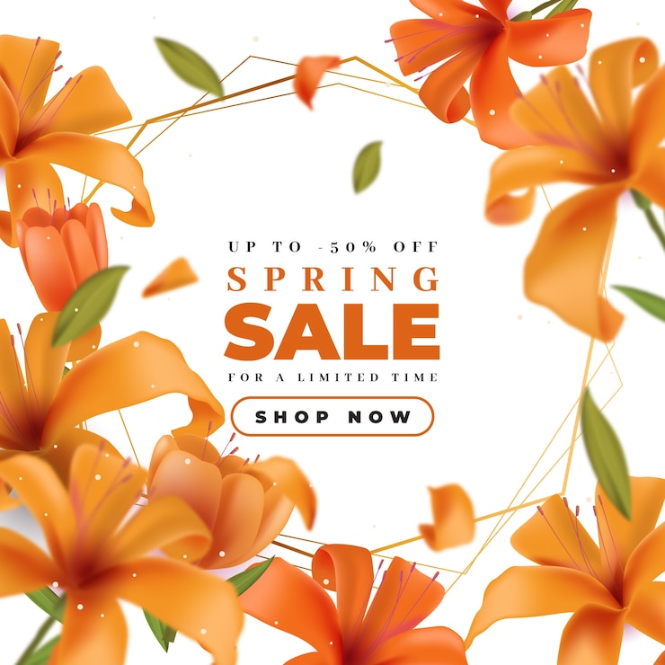 Vecteur gratuit vente de printemps floue avec des lis orange