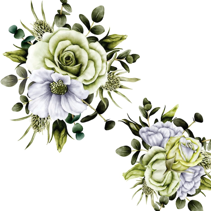 Vecteur gratuit la verdure les roses le bouquet de fleurs l'aquarelle