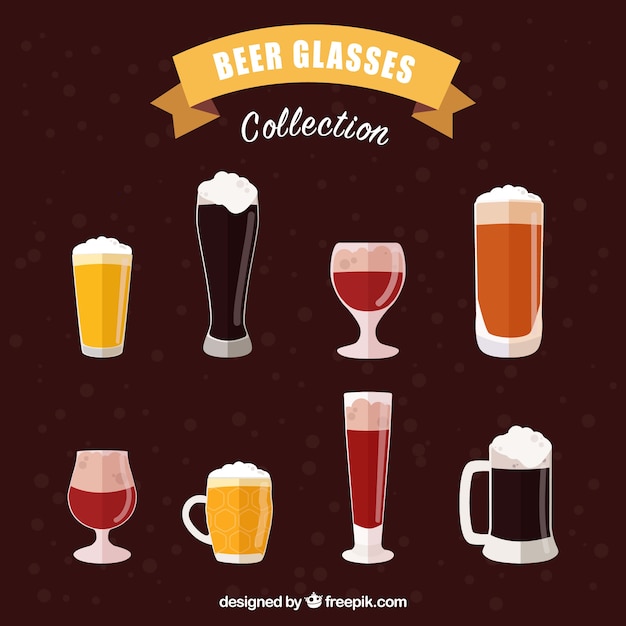 Vecteur gratuit verre à bière plat et collection de tasses