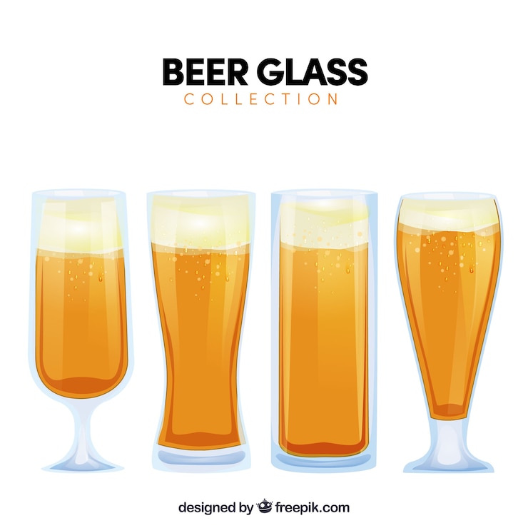 Vecteur gratuit verre à bière plat et collection de tasses
