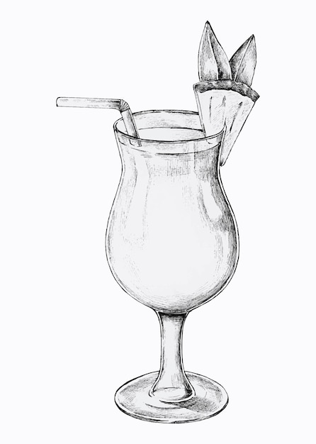 Vecteur gratuit verre dessiné à la main de boisson cocktail à l'ananas