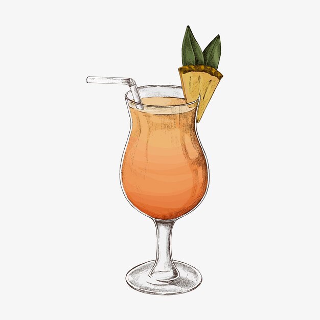 Verre dessiné à la main de cocktail d'ananas