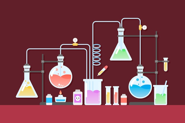 Verrerie de chimie de laboratoire scientifique plat