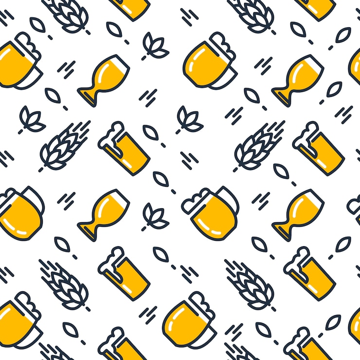 Vecteur gratuit verres à bière modèle sans couture avec différents types de verres tirés bières légères et malts dessin à la main sur le blanc