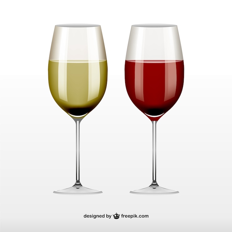 Vecteur gratuit verres de vin rouge et blanc
