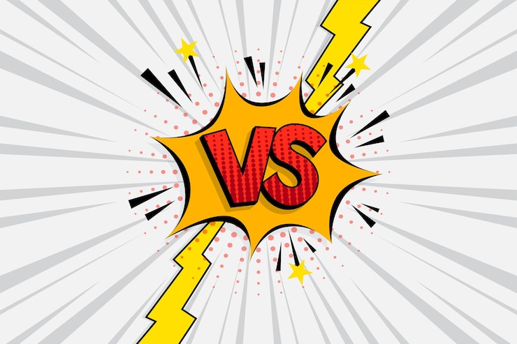 Vecteur gratuit versus vs lettres se battent dans un design de style bande dessinée plate avec demi-teintes, éclair.