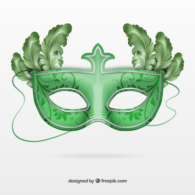 Vecteur gratuit vert masque de carnaval avec une décoration tourbillonnant