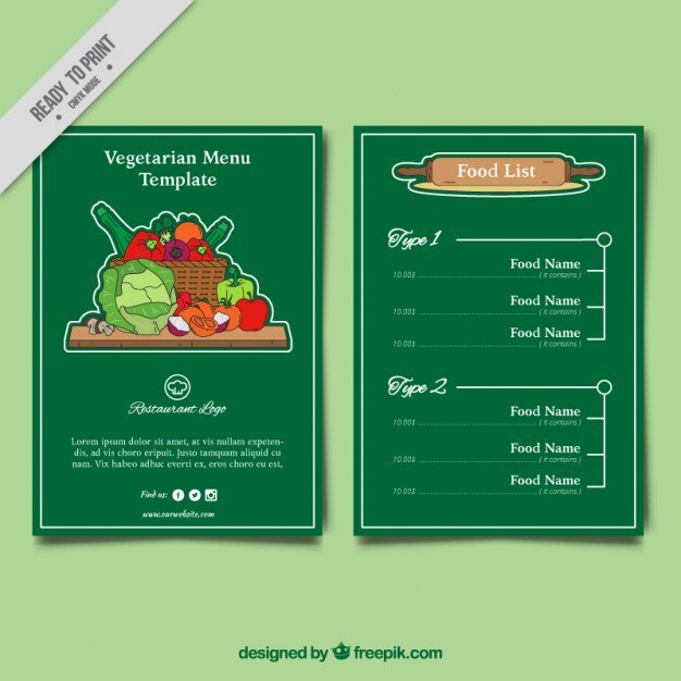 Vert modèle de menu végétalien