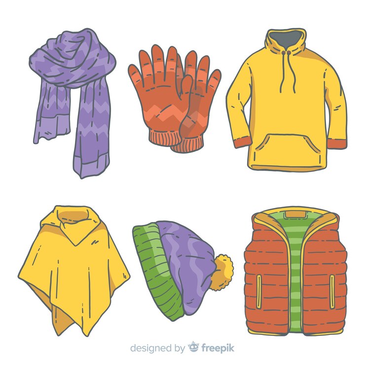 Vecteur gratuit vêtements d&#39;hiver dessinés à la main