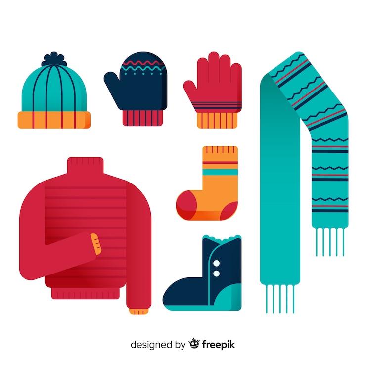 Vecteur gratuit vêtements d&#39;hiver et l&#39;essentiel
