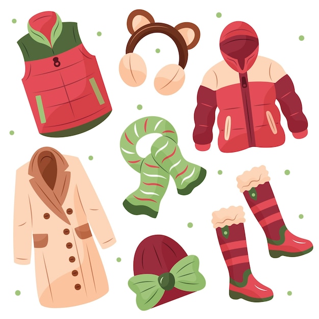 Vecteur gratuit vêtements d'hiver et essentiels dessinés à la main