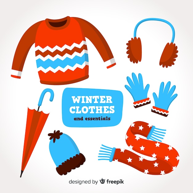 Vecteur gratuit vêtements d'hiver et essentiels