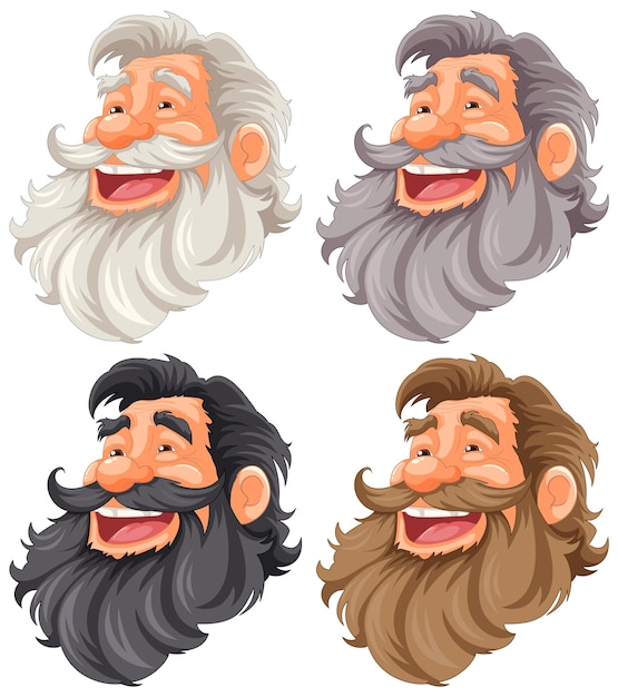 Vecteur gratuit un vieil homme de dessin animé souriant avec une barbe et une moustache colorées