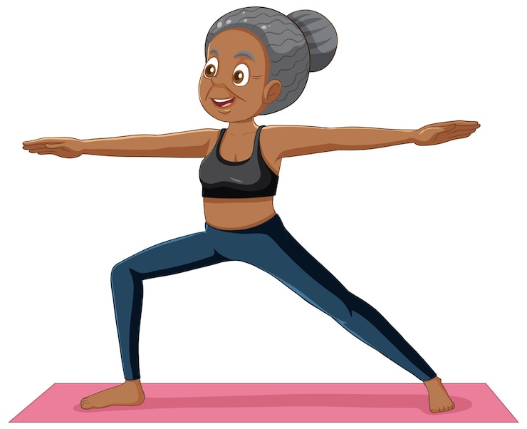 Vecteur gratuit une vieille femme fait du yoga à la maison