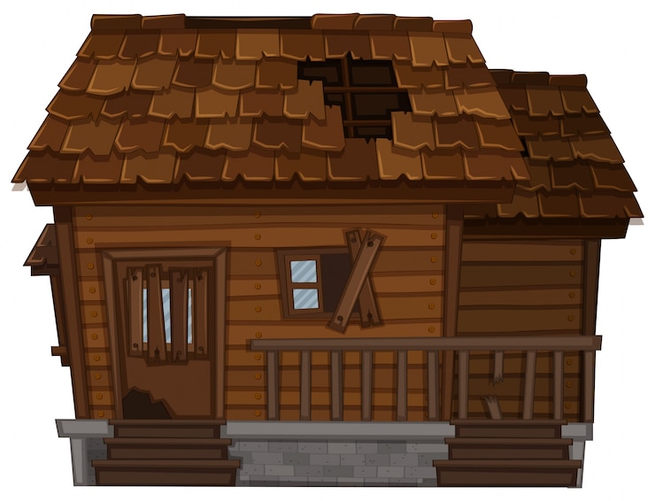 Vecteur gratuit vieille maison en bois en mauvais état