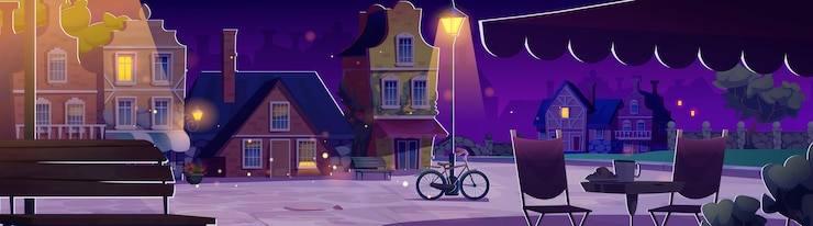 Vecteur gratuit vieille rue de l'europe dans la ville nocturne à l'arrière-plan vectoriel