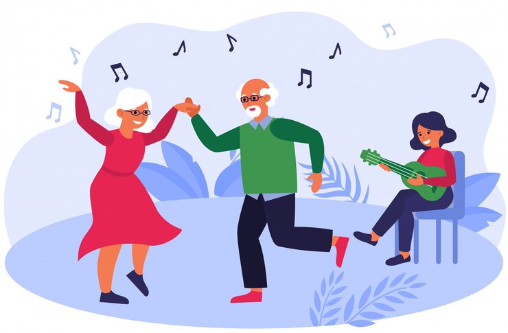 Vecteur gratuit vieux, couple, danse, musique