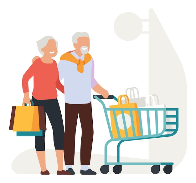 Vieux couple faisant du shopping ensemble