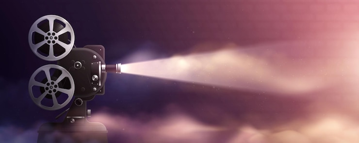 Vecteur gratuit vieux projecteur de cinéma rétro fond composition réaliste avec un rayon de lumière éclairant la fumée avec illustration vectorielle de mur de brique