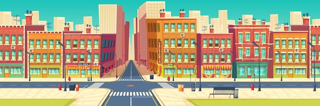 Vecteur gratuit vieux quartier de la rue, quartier du centre historique de la ville dans le dessin animé de la métropole moderne