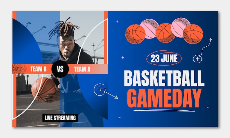 Vecteur gratuit vignette youtube de basket-ball à texture dégradée