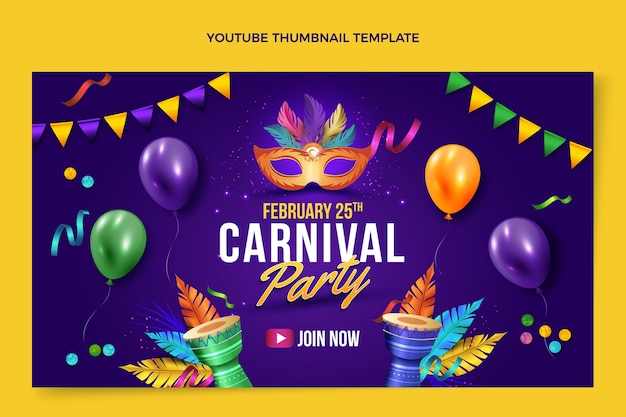 Vecteur gratuit vignette youtube de carnaval réaliste