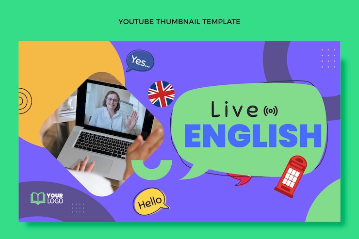 Vecteur gratuit vignette youtube de cours d'anglais au design plat